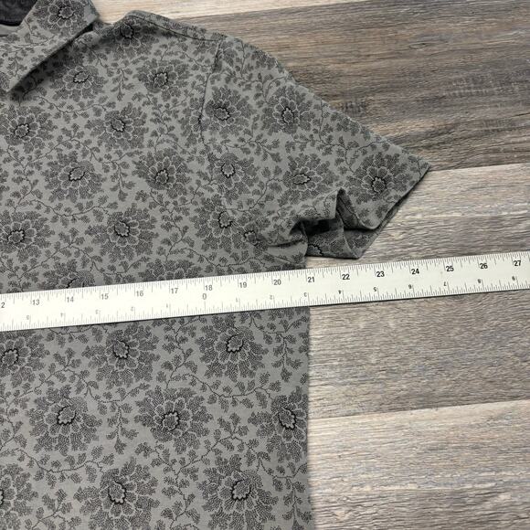 Express Floral AOP Gray Mens L Stretch Moisture Wicking Short Sleeve Polo Shirt - Picture 7 of 11